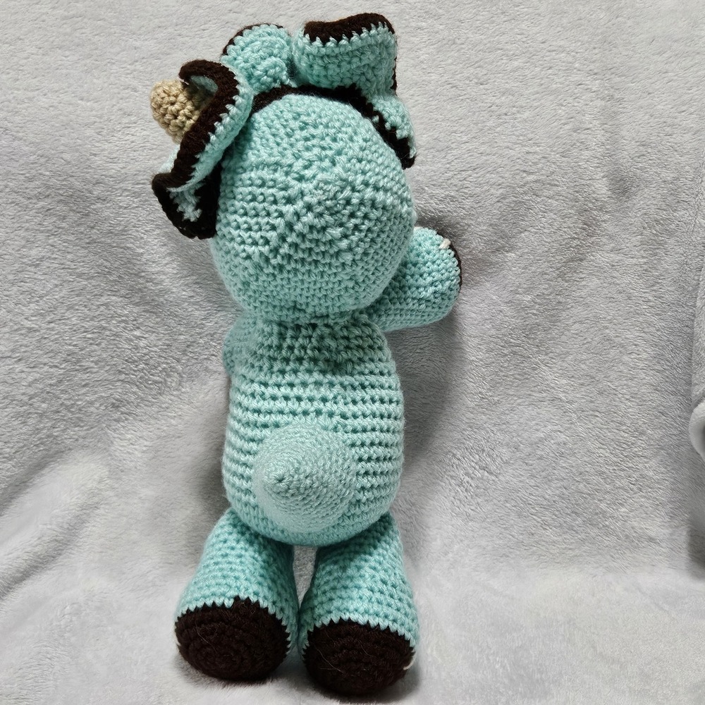 Handmade Crocheted Triceratops Amigurumi Stuffed‎ Toy Dinosaur 15" teal Brown - Picture 4 of 5